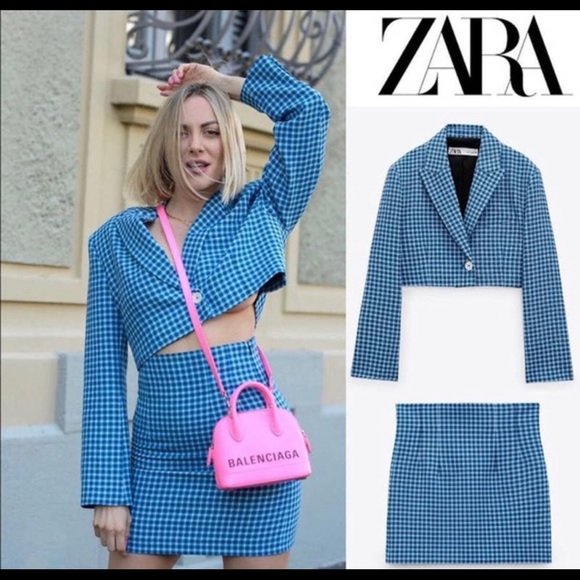 Zara Jackets & Coats Zara Plaid Coord Set Cropped Blazer Skirt